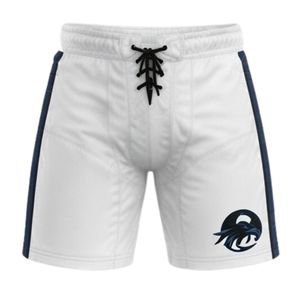 Ensemble short et maillot de hockey sur glace sublimé pour hommes, blanc et bleu marine, col en V, rayé, en polyester, tenue de sport pour équipe - Product Image 4