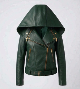 Chaqueta de Moto con Capucha de Cuero Sintético Rosa, Cierre de Cremallera, Diseño con Cinturón, Estilo Otoñal para Mujer - Product Image 3