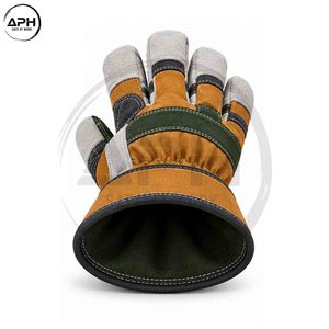 Gants de travail jaune moutarde, vert olive et gris avec paume incurvée, coutures matelassées et manchette longue - Product Image 6