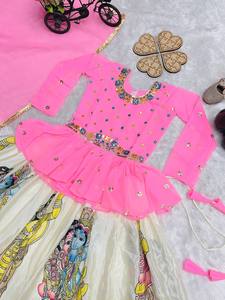Lehenga Choli Tradicional para Niñas con Estampado Hecho a Mano, de Rayón, Largo hasta el Suelo, Corte Holgado, para Bodas y Fiestas, Estilo India-Pakistán - Product Image 5
