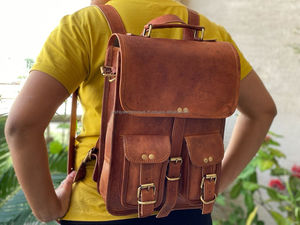 กระเป๋าเป้สะพายหลังหนังสีน้ำตาลวินเทจกระเป๋าใส่เอกสารหนังแพะสองในหนึ่ง10*13นิ้วกระเป๋าเป้สะพายหลังแล็ปท็อป - Product Image 2