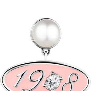 Boucles d'oreilles pendantes en perles roses et blanches avec pendentif ovale en émail, bordure dorée, bijoux élégants et tendance pour femmes et filles, cadeau de fête - Product Image 5