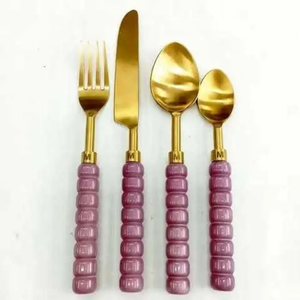 Ensemble de couverts vintage avec manches en résine, couverts en acier inoxydable, compatibles lave-vaisselle, argenterie de mariage - Product Image 4