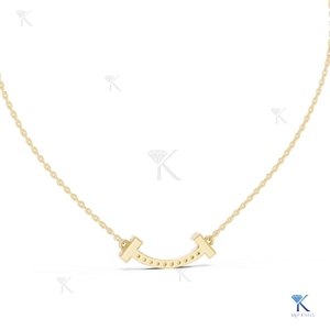 Lab Grown Diamond Pave Smile <b>Pendant</b> Necklace 14K 18K <b>Solid</b> <b>Gold</b> Luxury Women Curved Bar Jewelry Party Wedding - Product Image 6