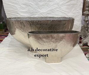 Juego de Macetas Ovaladas de Metal Fundido Plateado de Lujo, Pedestal Moderno, Centro de Mesa Decorativo para Jardín, Adornos para el Hogar de Aluminio de Alta Calidad - Product Image 4