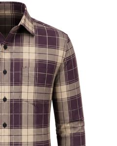 Camisa de Franela de Algodón a Cuadros Morada y Beige para Hombre, Manga Larga, con Botones, Estilo Casual y Formal, para Oficina, Personalizable - Product Image 4