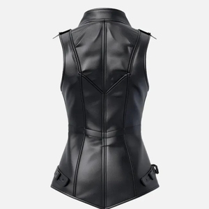 Women Canvas Leather Vest Black Casual Sleeveless V-Neck Zip Windproof Lady <b>Biker</b> <b>Waistcoat</b> Outerwear Autumn Fashion - Product Image 4