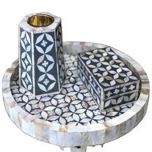 สีฟ้าแม่ของฝังมุกรอบถาดเสิร์ฟชุดกับ Bakhoor หลายสี - Product Image 1
