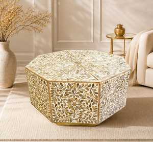 Handmade Modern Design Hexagon Inlay Wooden Coffee <b>Table</b> Living Room Furniture for Home Decor Hexagon bone inlay center <b>table</b> - Product Image 4