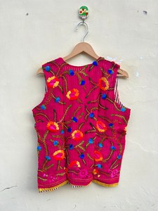 Indian Handmade 100% Cotton Eco-Friendly Breathable <b>Winter</b> <b>Quilted</b> Reversible Boho Regular Jacket with Embroidery - Product Image 6