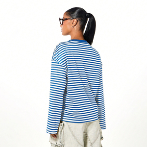 T-shirts décontractés à manches longues et col rond pour femmes, en coton, avec logo personnalisé, style hip-hop, de haute qualité, amples et rayés - Product Image 2