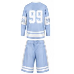 ชุดฮอกกี้น้ำแข็งสีฟ้าสำหรับผู้ชาย แบบซับลิเมชั่น เสื้อและกางเกงขาสั้น โพลีเอสเตอร์ ลายทาง น้ำหนักเบา ชุดกีฬาสำหรับการแข่งขัน - Product Image 2