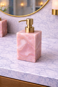 Ensemble d'accessoires de salle de bain en agate rose de luxe 5 pièces : distributeur de savon, boîte à mouchoirs, plateau, porte-brosse à dents, porte-savon - Product Image 5