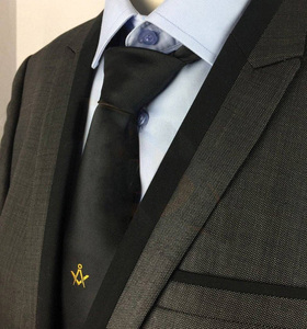 Corbata Negra Bordada con el Logo de la Logia Azul para Maestro Masón, Corbata Formal Personalizada para Hombre, Venta al Por Mayor - Product Image 3