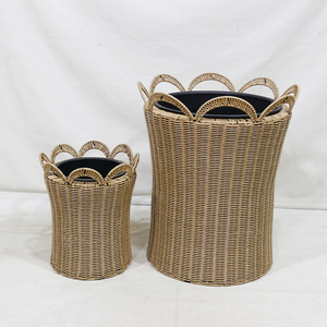 New Design Minimalist Hand Carved <b>Plastic</b> Wicker Scalloped Planter Durable Waterproof Garden <b>Plant</b> - Product Image 1
