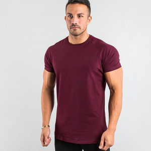 High Quality Polyester/Cotton Jersey Breathable <b>Curved</b> <b>Hem</b> Sports <b>T</b>-<b>Shirt</b> for <b>Men's</b> Bodybuilding Fitness Slim Fitted - Product Image 1