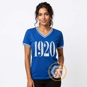 GREEK TREASURES เสื้อยืดคอวีแขนสั้นผ้าฝ้าย 100% ระบายอากาศได้ดี ปักโลโก้ สำหรับผู้หญิง Zeta Phi Beta Sorority - Product Image 3