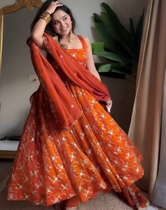 Indian Designer Georgette Silk Material anarkali Gowns with Embroidery Sequence Work and Heavy Work Dupatta Set for <b>Wedding</b> Wear - Product Image 1