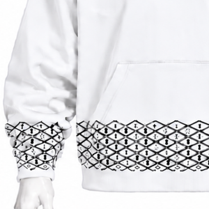 Sudadera con capucha de forro polar grueso con borde bordado blanco, puños decorativos, bolsillo canguro, estilo casual urbano - Product Image 6
