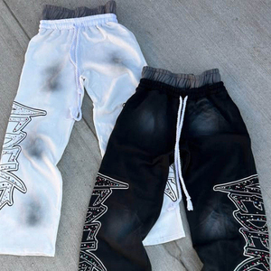 Pantalon de survêtement formel en velours côtelé à double taille personnalisé, avec cordon de serrage, effet délavé soleil, délavé à l'acide, couleur unie, style Hip Hop - Product Image 3