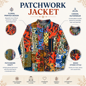 Chaqueta de patchwork con estampado floral, estilo Kantha, de algodón, para mujer, abrigo corto informal, estilo hecho a mano. - Product Image 6