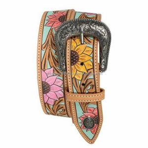 Top Layer Cowhide Floral Embossed Leather Carving for <b>Men</b> Retro Style High Strength Personalized <b>Western</b> Leather Tooling <b>Belt</b> - Product Image 3