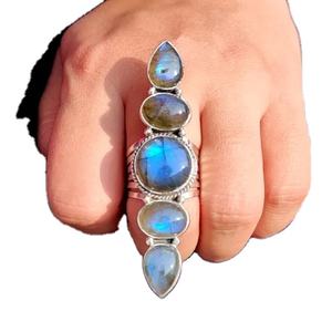 Labradorite Gemstone Pear Cut Rhodium 925 Sterling <b>Silver</b> Handmade Engagement Wedding <b>Ring</b> All Size <b>Statement</b> Gift Fancy Trendy - Product Image 1