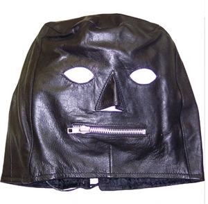 หน้ากากหนังแท้สำหรับฮาโลวีน พร้อมซิปที่ปากและสายรัดด้านหลัง ปรับได้ สีดำล้วน ใช้ได้ทุกฤดู - Product Image 1