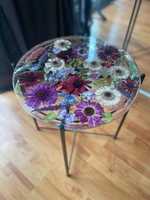 TIMELESS CRAFT Table d'appoint/table basse en résine écologique peinte à la main avec fleurs séchées naturelles, couleur personnalisée, taille sur mesure acceptée