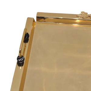 Plateau de service rectangulaire classique en laiton poli avec poignées, durable et écologique, idéal pour les fêtes et les mariages - Product Image 3