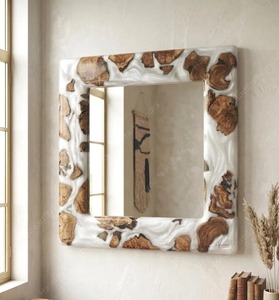 Golden Line Resin Inlay Wood Wall Mirror Luxury Designer Frame for Stylish Home and Hotel Interiors - Product Image 3