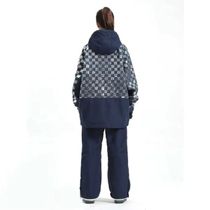 Women's Ski Suit Set Hooded Waterproof Snow Wear Blue <b>Checkered</b> Pattern Polyester One Piece Winter Outdoor Sport Gear Ski Suits - Product Image 2