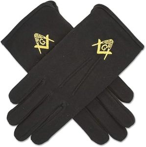 Square & Compass Masonic Embroidered Cotton Gloves – <b>Black</b> Freemason Gloves with Gold Symbol - Product Image 4