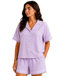Conjunto de Pijama Personalizado de Lavanda para Mujer, Manga Corta, con Botones, Ropa de Dormir Suave y Transpirable, Conjunto Casual para el Verano - Product Image 1