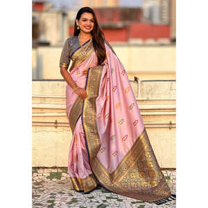 Sari de Seda Suave Color Lavanda de Elite Weaves con Intrincado Diseño Floral Butta Meenakari Zari Tejido para Vestir de Noche - Product Image 1