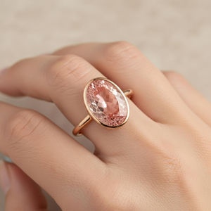 แหวนเงินแท้ 925 ประดับพลอย CZ สีชมพู คุณภาพสูง รูปทรงวงรี 10x14 มม. ดีไซน์เรียบหรู เหมาะสำหรับเป็นของขวัญสำหรับผู้หญิงในงานแต่งงานหรืองานเลี้ยง - Product Image 2