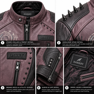 Chaqueta de Cuero Genuino Morada para Hombre, Estilo Motero con Tachuelas, Estampado Gráfico de Tiburón, Chaqueta Rocker con Tachuelas, Fabricante OEM ODM, Venta al Por Mayor - Product Image 6