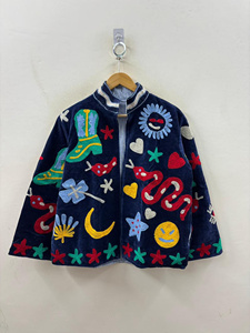 Manteau en velours ethnique élégant, style vintage, veste en velours bleu, broderie céleste, vêtement d'extérieur bohème occidental - Product Image 1