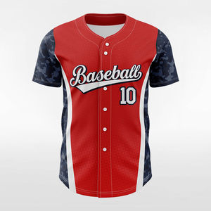 Custom Sublimated Baseball Jersey Men's <b>Red</b> Camouflage Sleeve Breathable Sportswear Short Sleeve Button Front Adult Size - Product Image 1