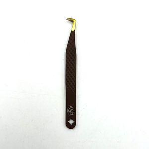 Pinzas para Pestañas con Punta Delgada de 90 Grados, Acero Inoxidable, Herramienta de Precisión, Mango Marrón con Logotipo Personalizado - Product Image 5