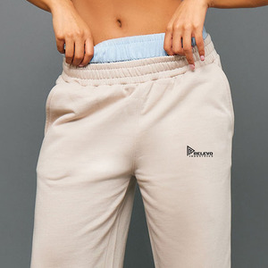 Pantalon de survêtement en coton épais pour femme OEM ODM – Coupe droite ample à double taille, personnalisable et vierge - Product Image 3