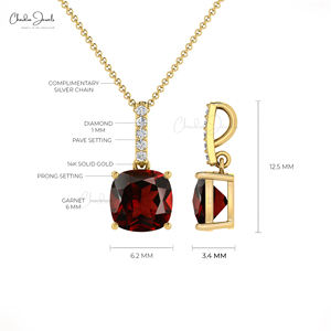 Colgante de Diamante Blanco Redondo de 1mm con Certificación IGI y Granate de Mozambique de Corte Cojín de 6mm, Oro Sólido de 14K, Venta al Por Mayor - Product Image 4
