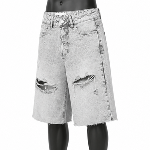 Custom Denim Jorts Streetwear Men's Wide Leg Jean Shorts Bulk Clothing Factory - Product Image 3