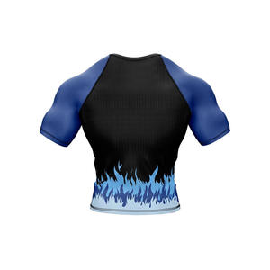 <b>Men's</b> Blue Flame Print Anti-UV Breathable Rash Guard Full Sleeve <b>Compression</b> <b>Shirt</b> Quick Dry Spandex Polyester Fitness Top - Product Image 1