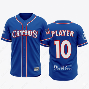เสื้อเบสบอล Blaze Citrus สำหรับผู้ชาย คอวี แขนสั้น ผ้าตาข่ายระบายความชื้น รุ่น Player 10 พิมพ์ลายสกรีน สีน้ำเงิน - Product Image 1
