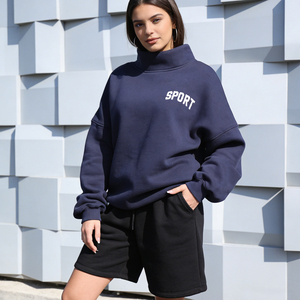 Women's Custom Embroidered <b>Mock</b> <b>Neck</b> Sweatshirt Casual Cotton Fleece Long Sleeve Pullover <b>Tops</b> for Ladies - Product Image 4