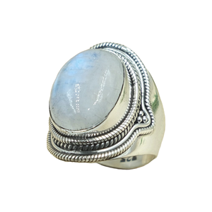 Natural Moonstone <b>Ring</b> 925 Sterling Silver Handmade Boho <b>Statement</b> <b>Ring</b> Oval Cabochon Healing Gemstone Jewelry Gift for Unisex - Product Image 1