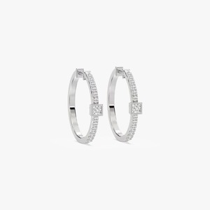 1CTW <b>Princess</b> Round Lab Grown Diamond <b>Petite</b> Hoop Earrings with IGI Certified & VS1 Clarity 14KT Gold Trendy Women's Jewelry - Product Image 5
