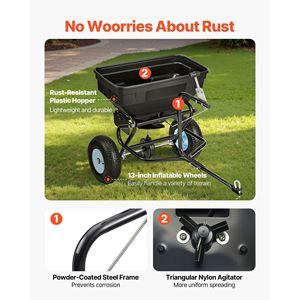 Spargitore da Giardino Trainabile con Capacità di 130 LBS, 30 Impostazioni Regolabili, 9,8 Piedi di Larghezza, 13 Pneumatici per Spargimento Fertilizzante - Product Image 5