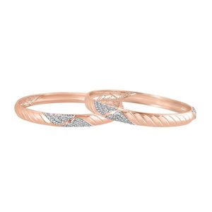 Rose Gold Lab Grown Diamond Double Leaf Halo Panel Bangle Pair - Product Image 3